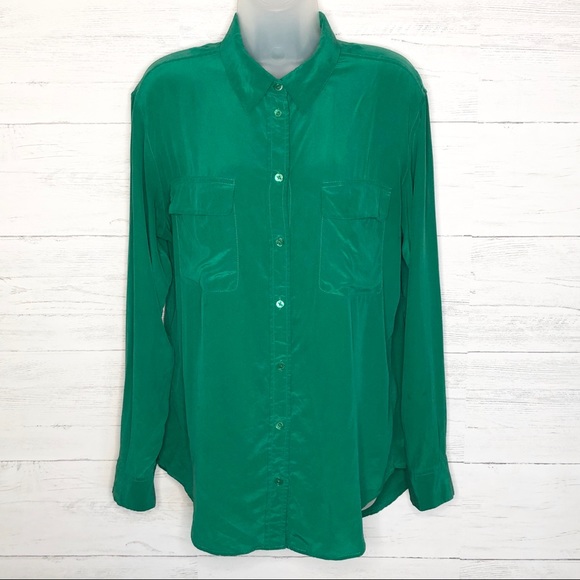 kelly green silk shirt